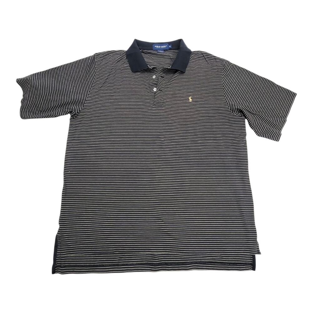 Polo Golf Ralph Lauren Mens XL Black Charcoal Striped Pima Cotton Polo Shirt